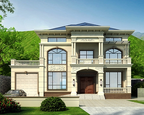 简欧式两层半带车库带阁楼农村自建别墅房屋设计图纸#AT2973