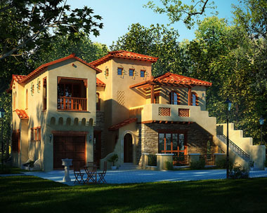 二层现代希腊别墅建筑效果图