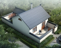 AT232一层中式前后院自建农村一层小别墅设计全套图纸6.9mx13.9m