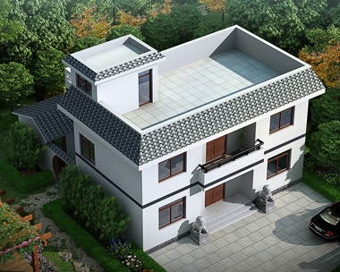 AT1607带内庭院二层简约实用平顶房屋设计全套图纸11.1mX12.3m