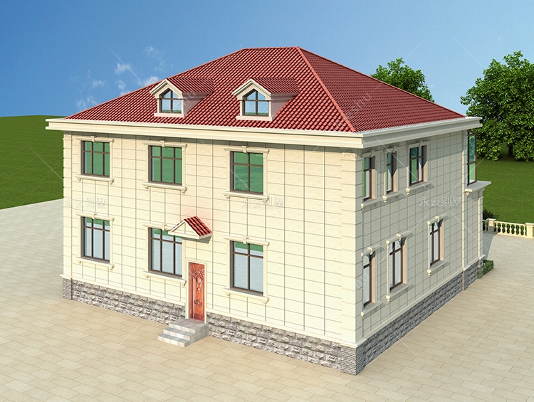 AT2850带阳光房旋转楼梯二层独栋农村别墅全套设计图纸14.3×14.9米